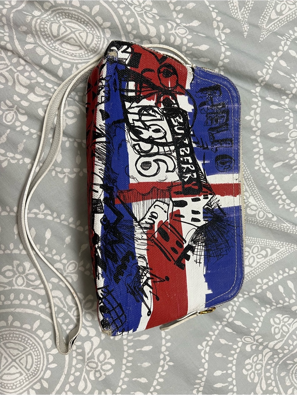 Burberry Red White Blue Graphic Wristlet with White Strap